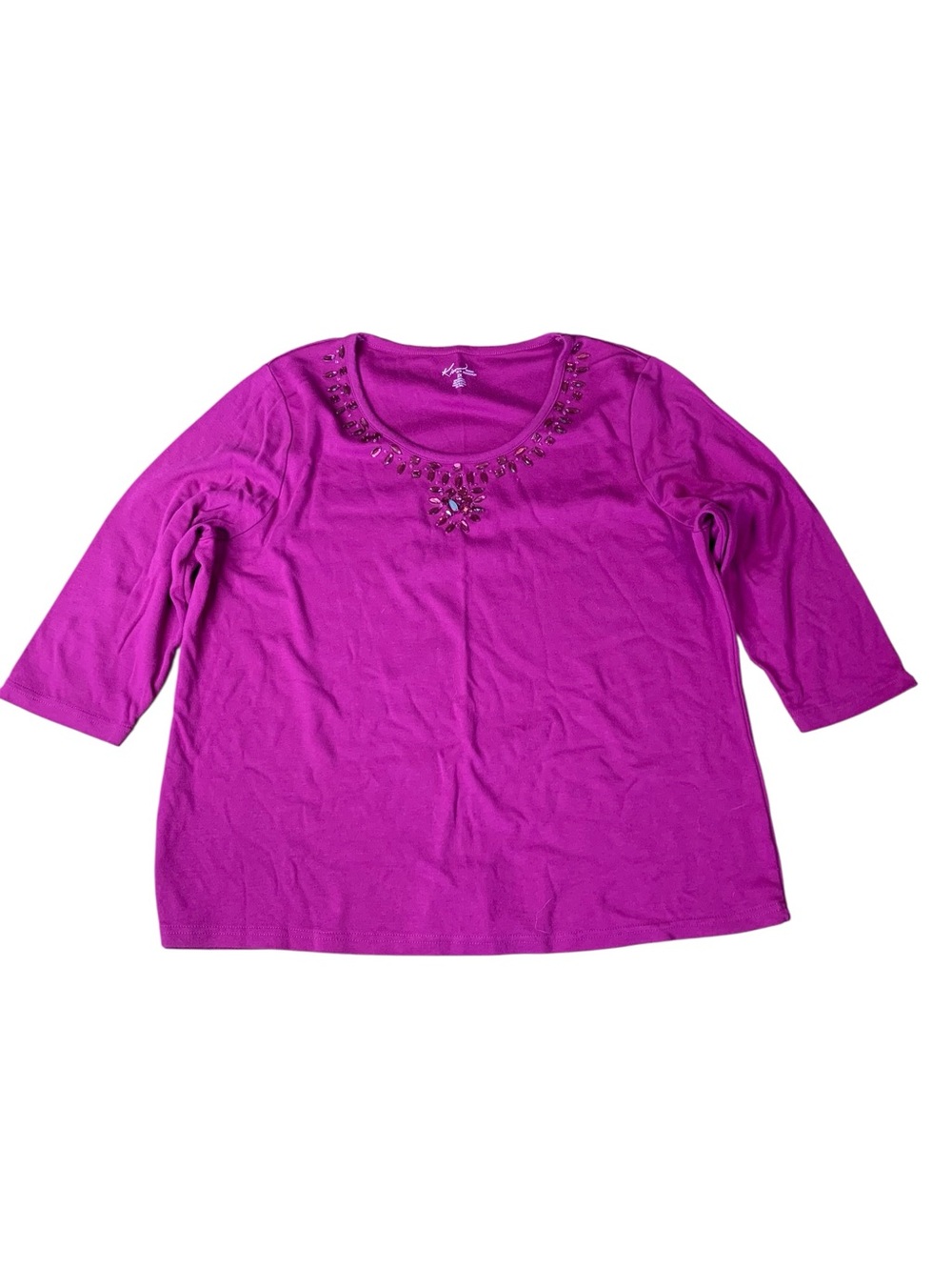 Kim Rogers Magenta Embellished Neckline Top - Plus Size 2X
